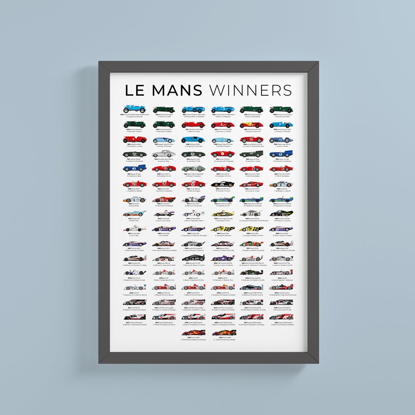 a framed poster with a bunch of cars on it